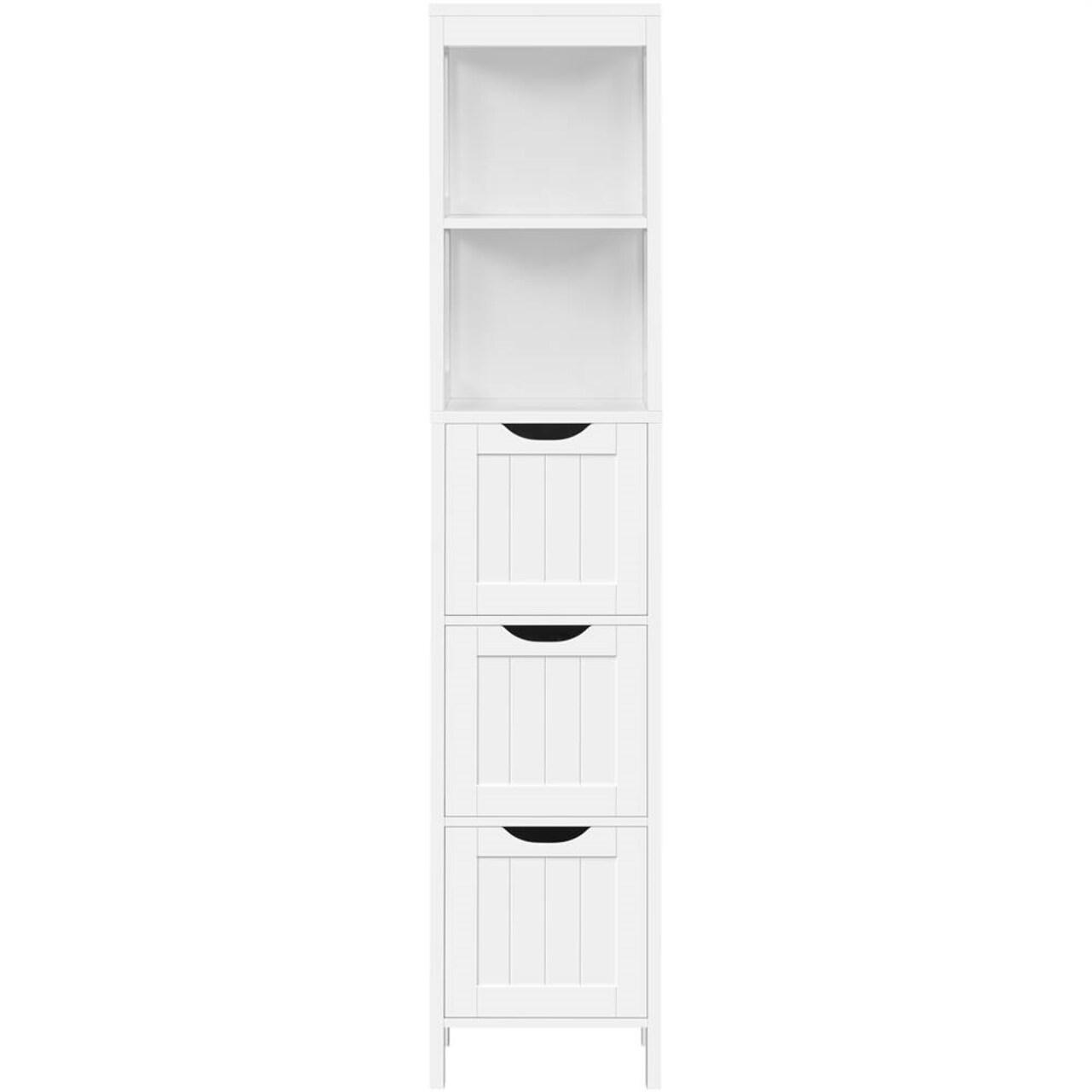 Bathroom Cabinet Tower with 3 Storage Drawers and 2 Shelves in White Wood Finish